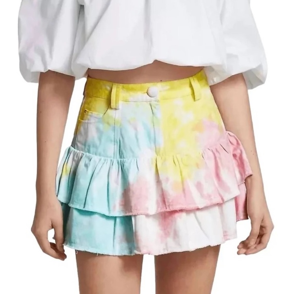 LoveShackFancy Landen Skirt in Rainbow Radial Tie Dye